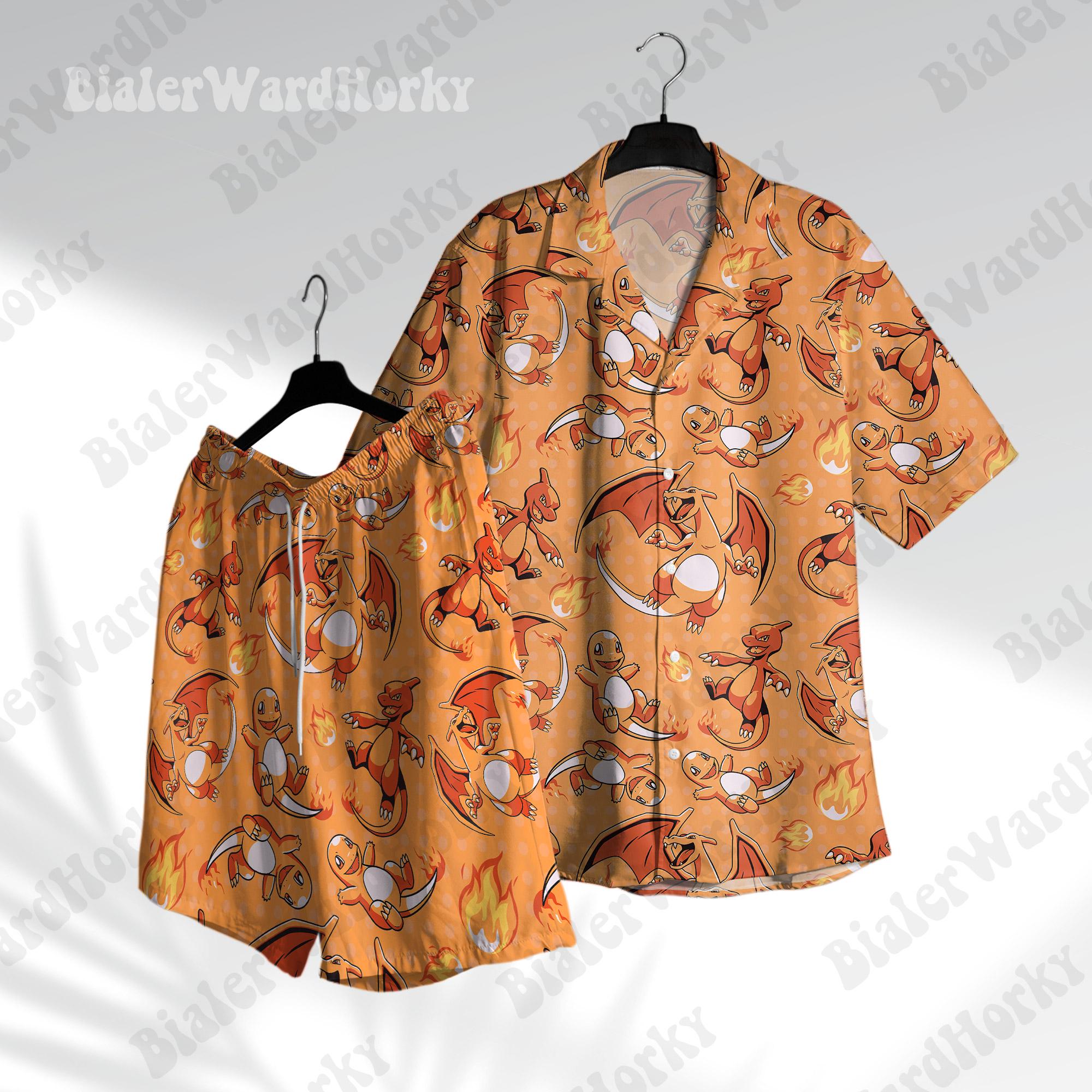 Pokemon Anime Merchandise - Kemeja Hawaii Pokémon Charizard Pakaian Liburan